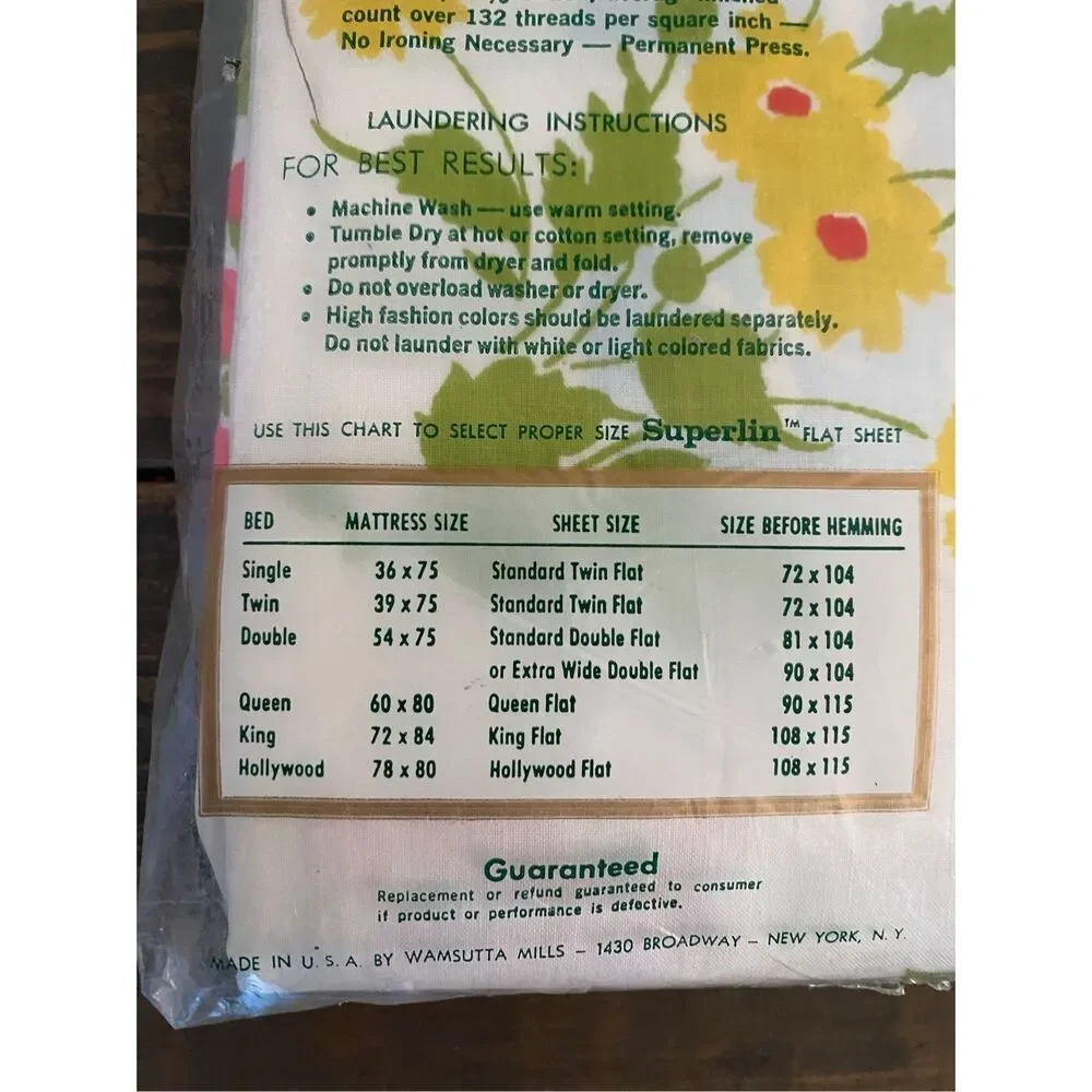 Vintage New in Package Wamsutta Fitted Full Double Sheet  Geranium Pattern